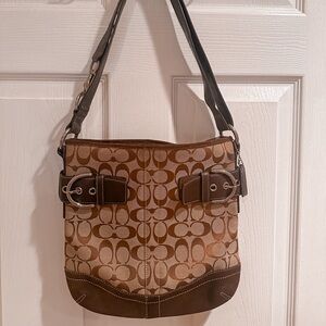 Coach purse, brown leather and canvas